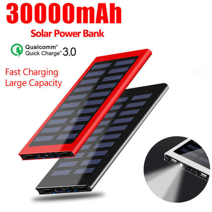 Externe 30.000mAh Solar Charger Powerbank Zonnepaneel Noodaccu Batterij Oplader Zon Rood