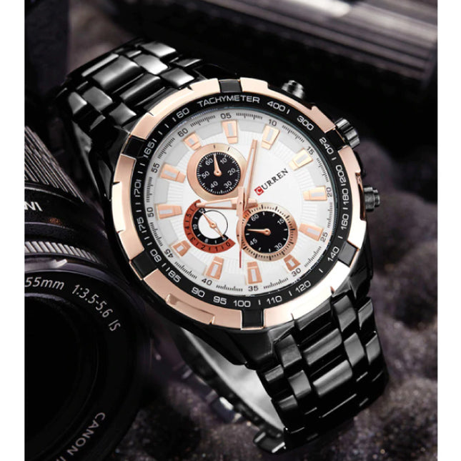 Staal Horloge voor Heren - Leren Bandje Anoloog Luxe Uurwerk voor Mannen Kwarts