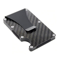 Aluminium Carbon Fiber Wallet - Portemonnee Portefeuille Pasjeshouder Krediet Kaart Geld Clip - Zwart 
