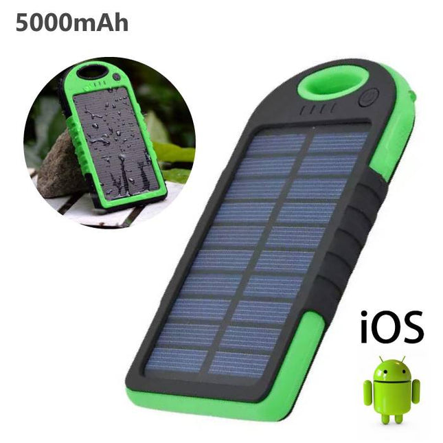 Externe 5000mAh Solar Charger Powerbank Zonnepaneel Noodaccu Batterij Oplader Zon Groen