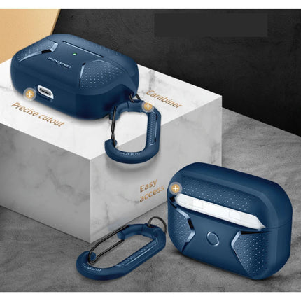 Shockproof Hoesje voor AirPods Pro met Karabijnhaak - AirPod Case Cover Skin - Blauw