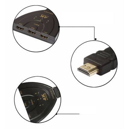 HDMI Switch 3 in 1 Splitter Converter Adapter Kabel - 4K 30Hz - 3 Poorten - Zwart