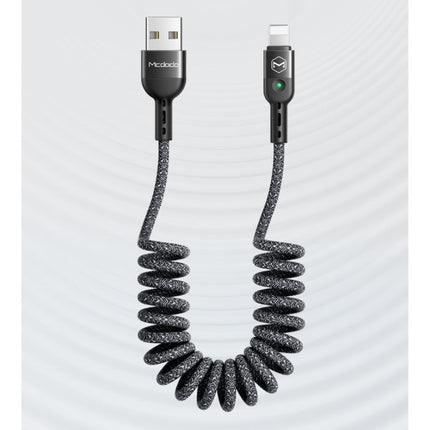 Gekrulde Lightning USB Oplaadkabel voor iPhone - Spiraal Nylon Datakabel 1.8 Meter Oplader Kabel Grijs