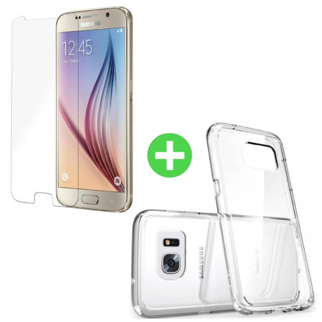 Samsung Galaxy S6 Transparant TPU Hoesje + Screen Protector Tempered Glass 