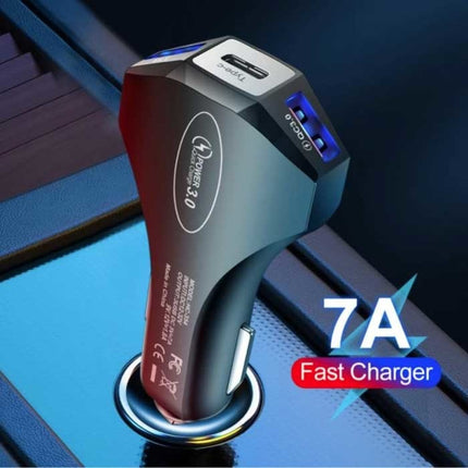 Turbo Autolader met 3 Poorten - Quick Charge 3.0 Oplader Auto Lader Zwart