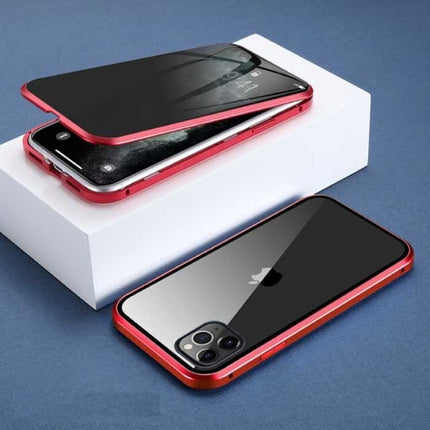 iPhone 8 Plus Magnetisch Privacy Hoesje met Tempered Glass - 360° Full Body Cover Hoesje + Screenprotector Rood